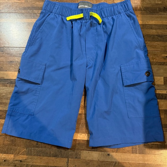 Eddie Bauer Kids Cargo Shorts Hiking Casual Blue‎ Drawstring Size L (14) - Picture 1 of 9